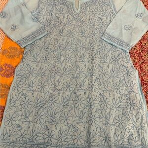 From India Elegant Floral Embroidered Blue Tunic